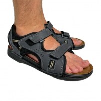 Мужские сандалии спортивные на липучке тканевые с кожаными вставками фото